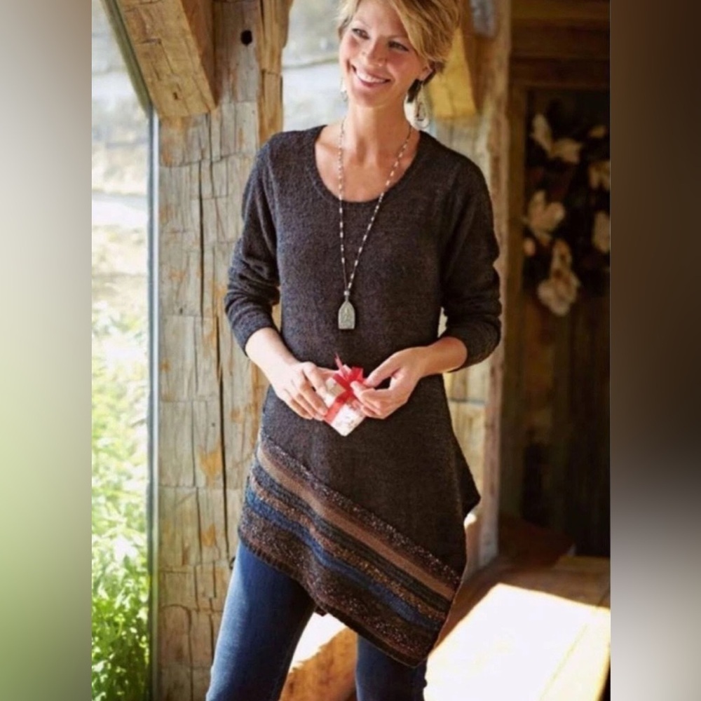 Soft Surroundings Raku Knit Tunic Top Large Wool Blend Boho Mixed Media